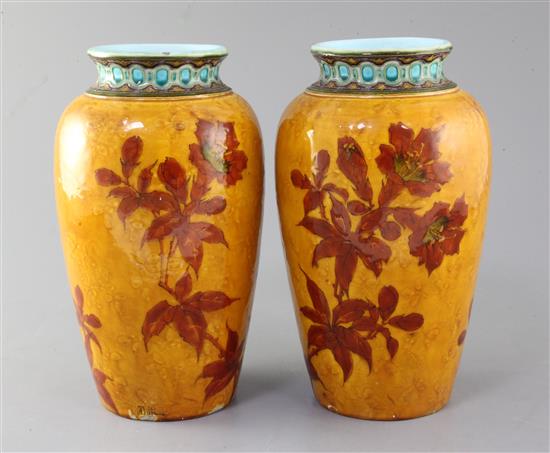 A pair of French Art pottery ovoid vases, by Optat Milet, Sevres, c.1890, 25cm